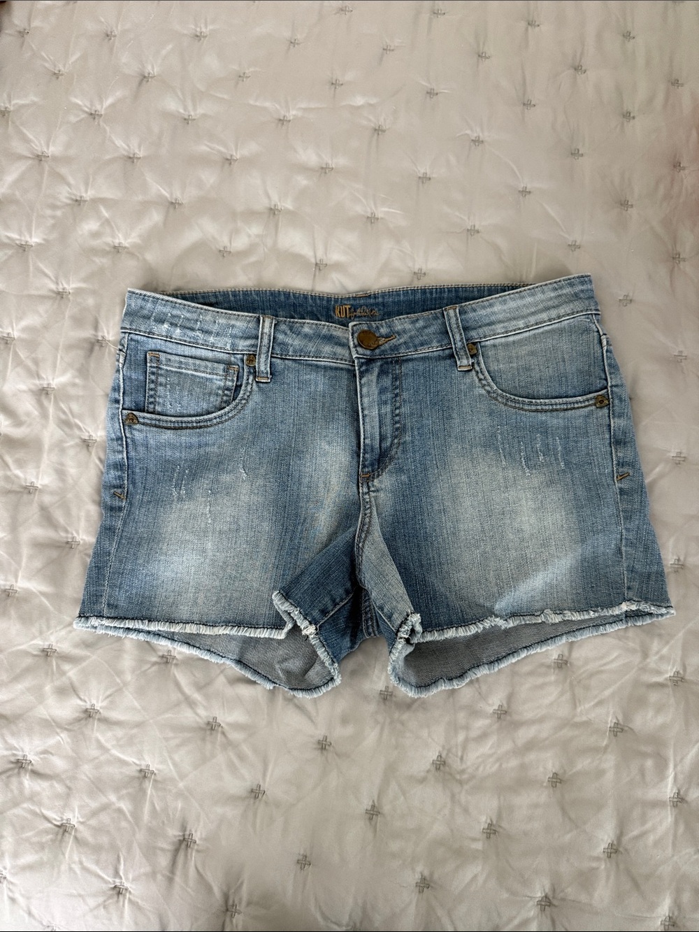 Kut from the Kloth Light Blue Denim Frayed Hem Shorts